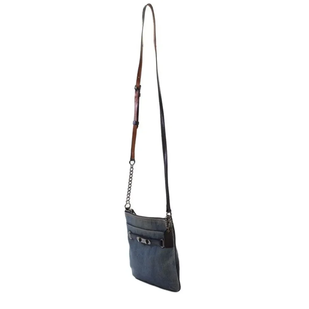 Coach Womens Denim Zip Up Shoulder Bag Blue